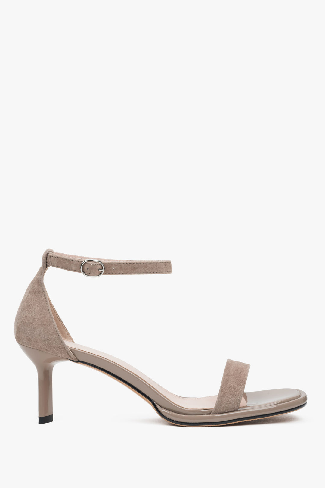 Women's Beige Heeled Sandals made of Genuine Velour Estro ER00116984.