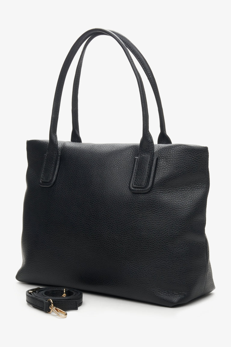 Women's Black Shopper Bag made of Genuine Italian Leather Estro ER00114120