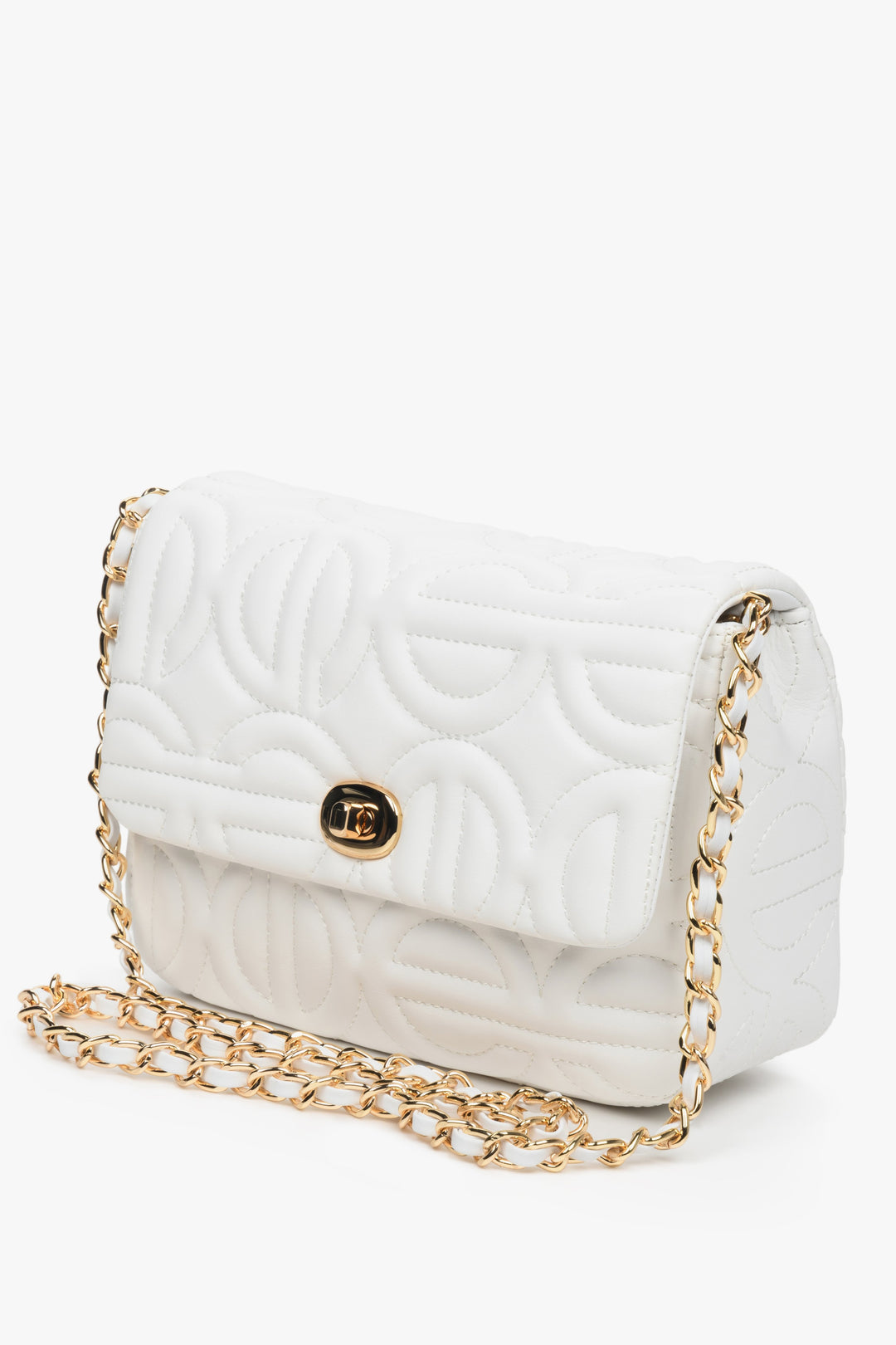 Women's Small White Shoulder Bag with a Gold Chain Estro ER00112087.