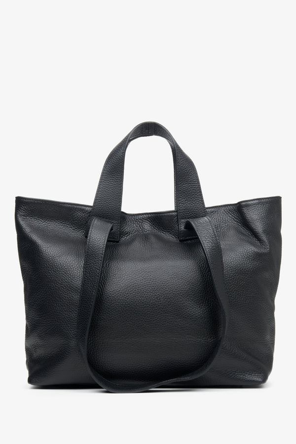 Women's large black shopper-style handbag.