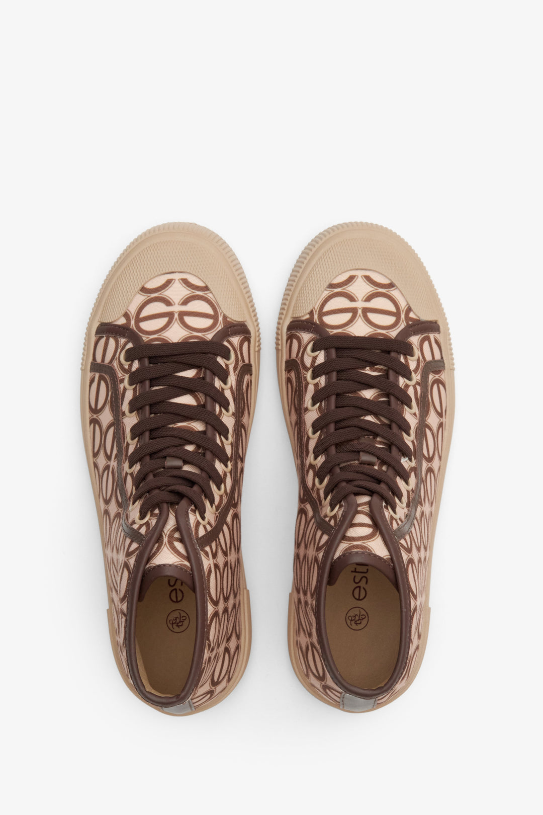 Women's beige and brown high-top sneakers by Estro - presentation form above.