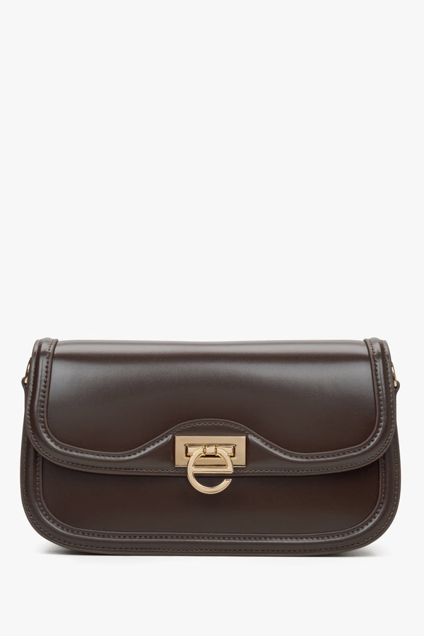 Women's Small Dark Brown Shoulder Bag with Gold Hardware Estro ER00115778.