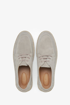 Estro beige lace-up men's moccasins - top view presentation of the model.
