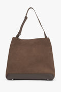 Women's Dark Brown Shoulder Bag made of Genuine Velour Estro ER00116607.