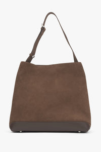 Women's Dark Brown Shoulder Bag made of Genuine Velour Estro ER00116607.