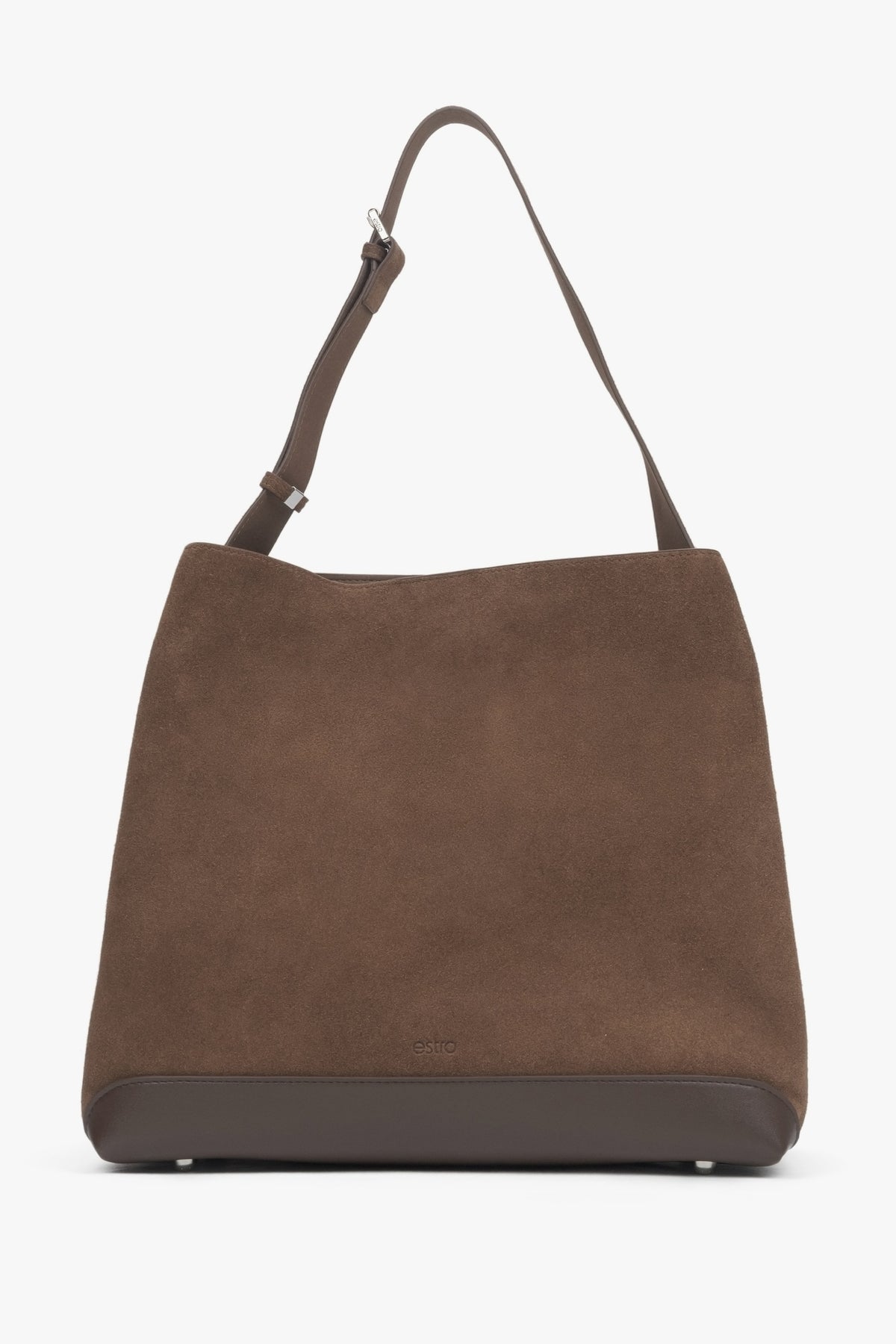 Women's Dark Brown Shoulder Bag made of Genuine Velour Estro ER00116607.