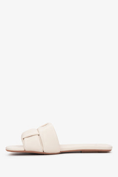 Light Beige Patch Leather Estro Slide Sandals for Women