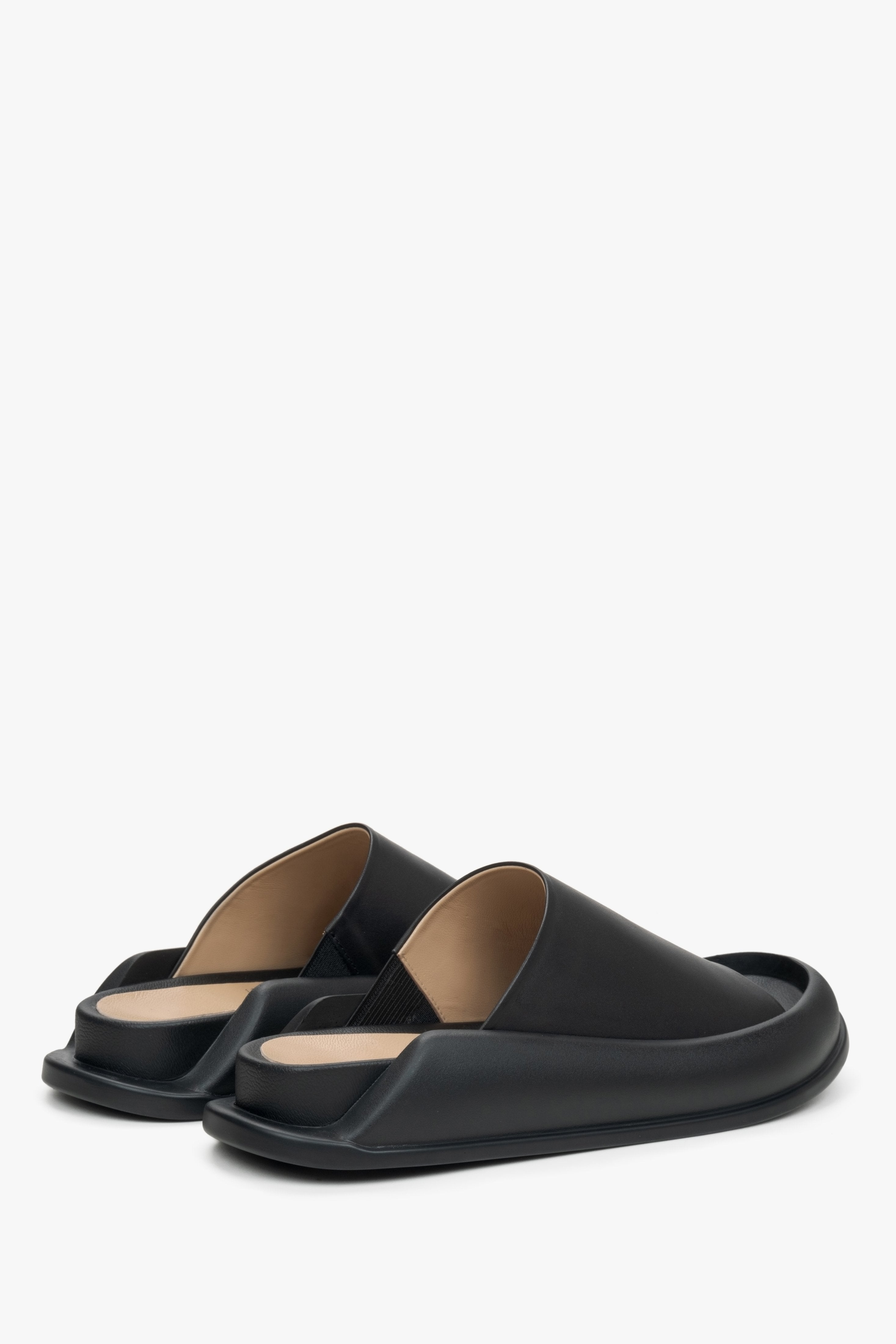 Leather women's black slide sandals by Estro.