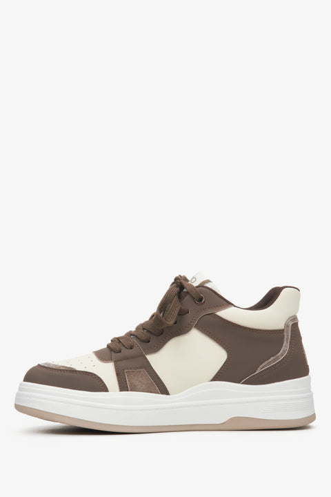 Women's leather high-top sneakers in brown and beige by Estro.
