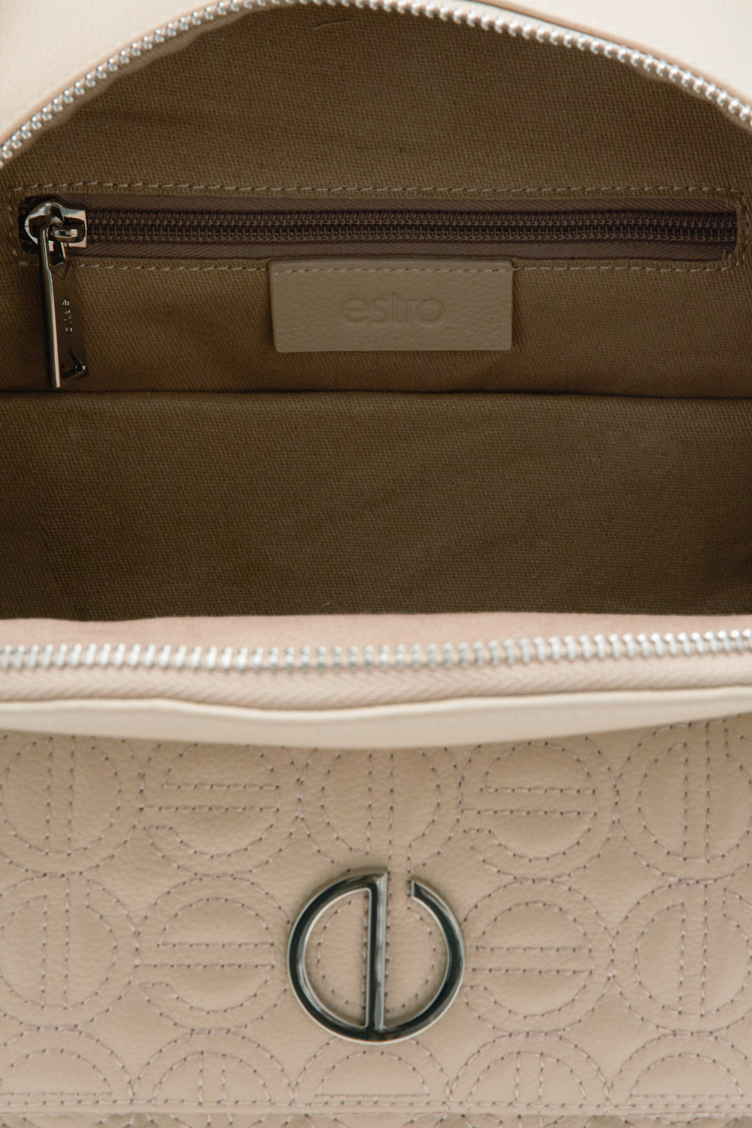 Light beige Estro women's backpack - close-up on the internal pocket.