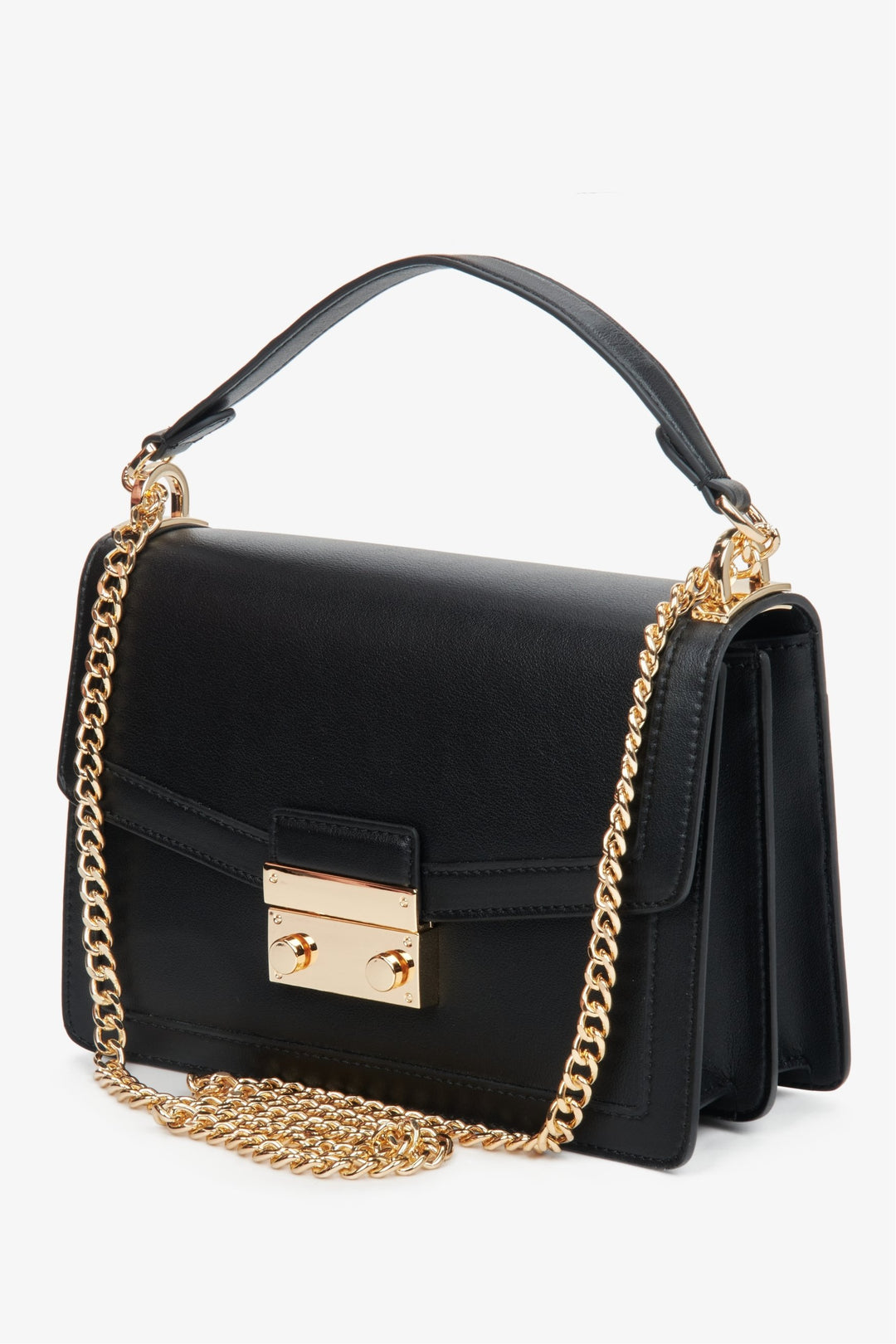 Women's Small Black Chain Leather Handbag Estro ER00110648.