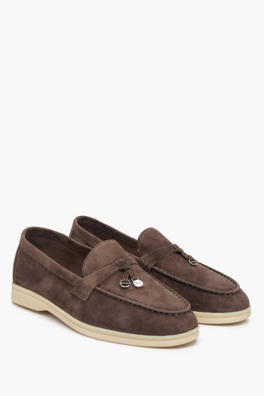 Saddle brown velour women's slip on loafers,