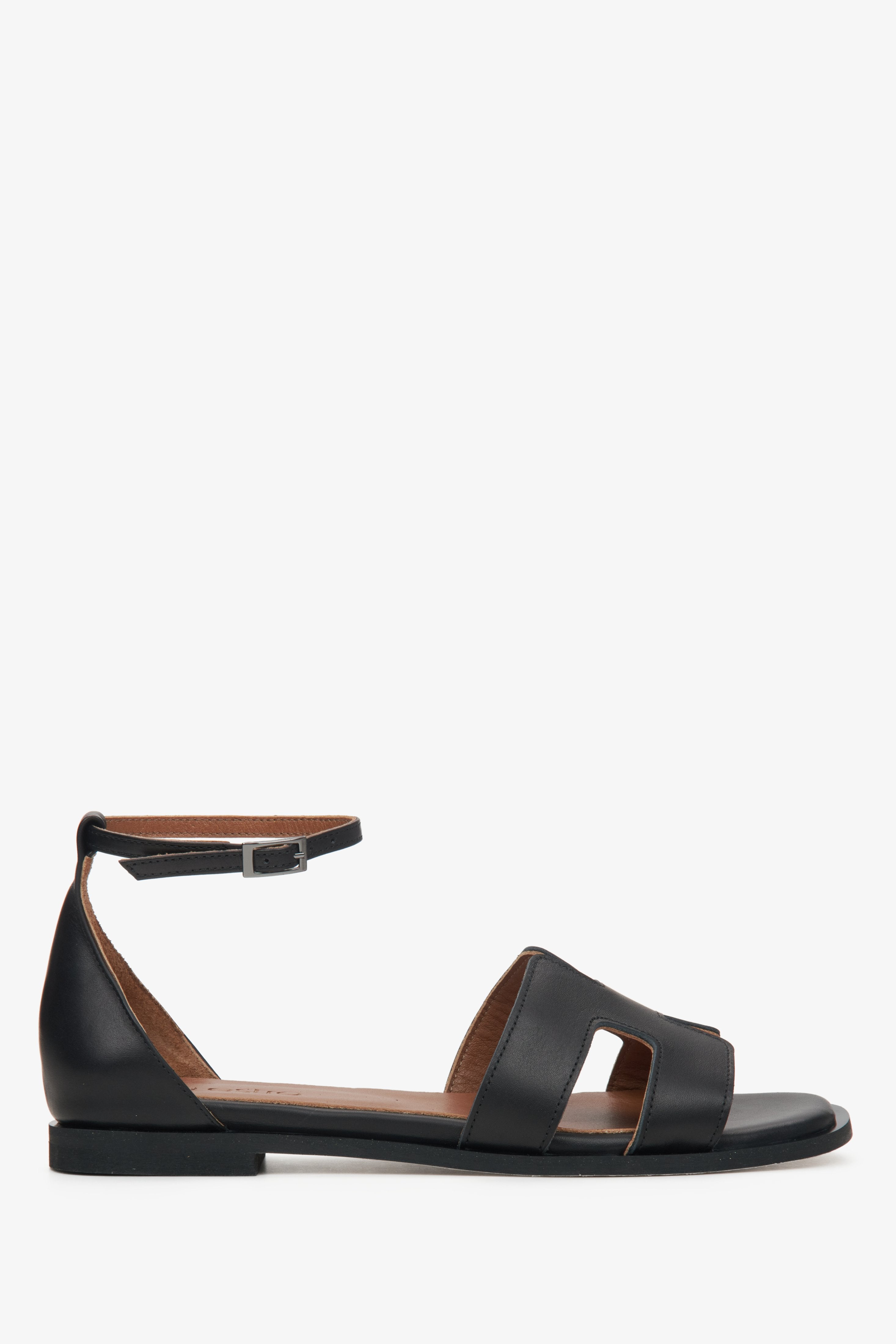 Women's Black Leather Sandals Estro ER00115455.