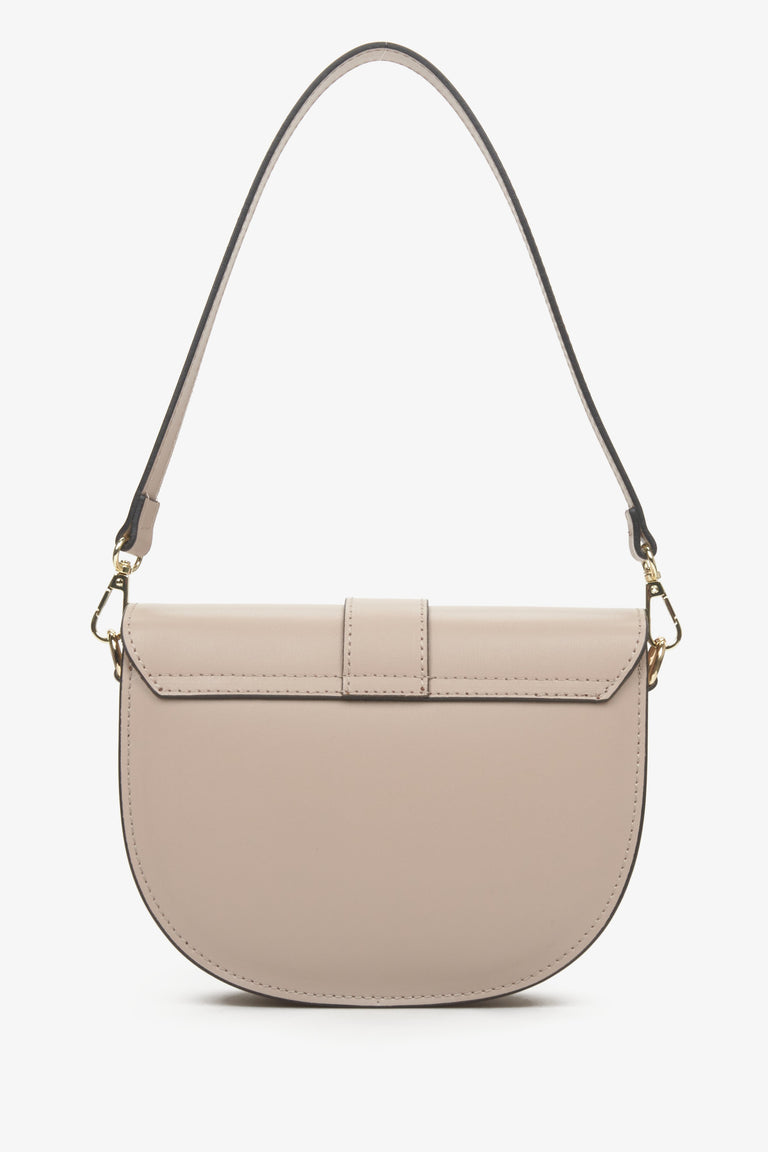 Women's beige shoulder bag made from genuine leather in the shape of a horseshoe.
