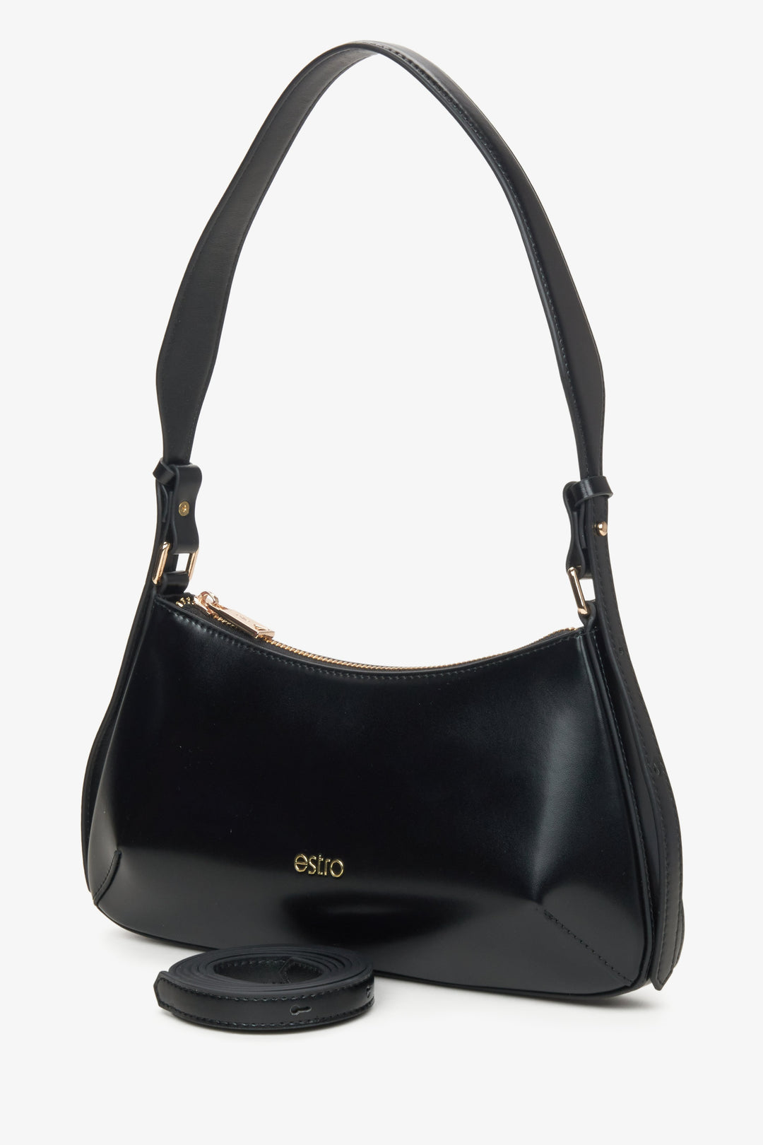 Black leather baguette bag Estro.