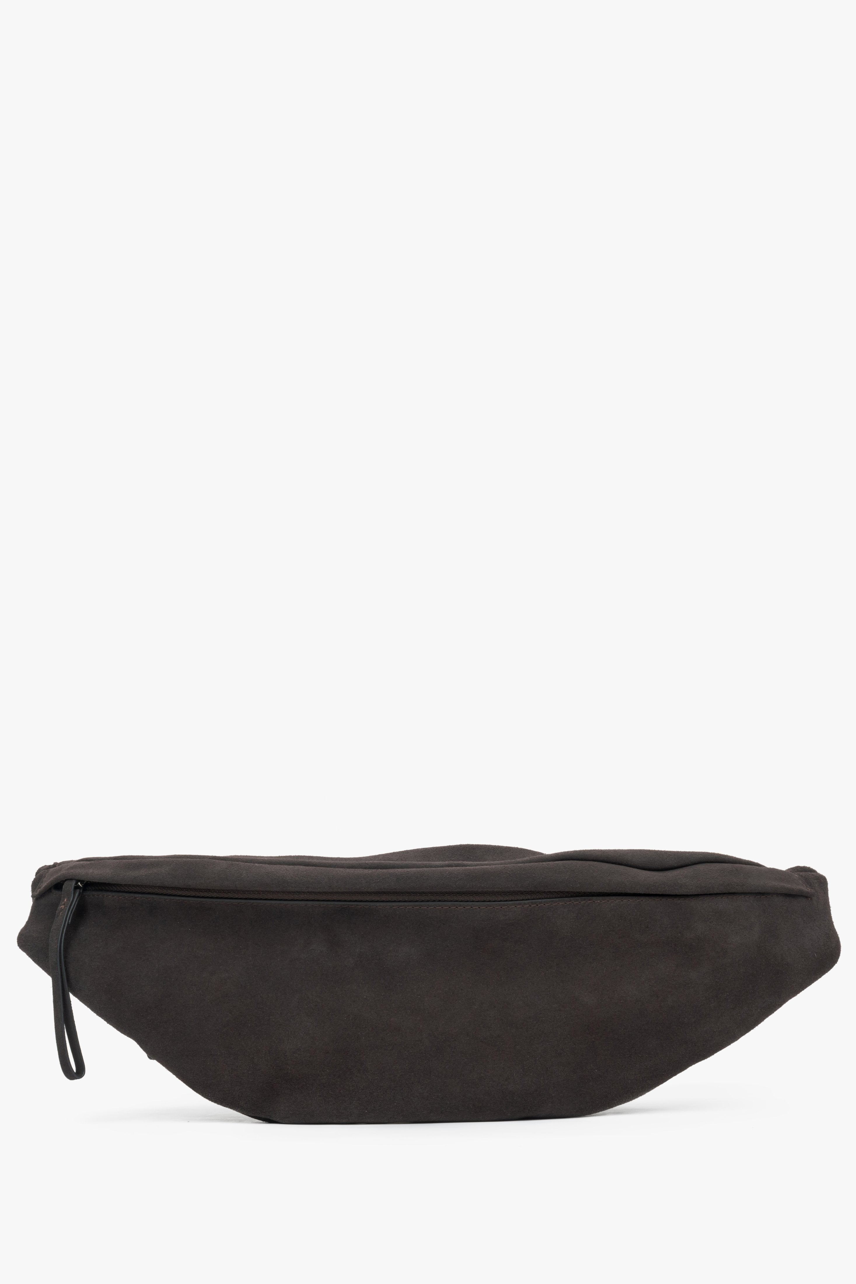 Men's Dark Brown Fanny Pack made of Natural Velour Estro ER00115784