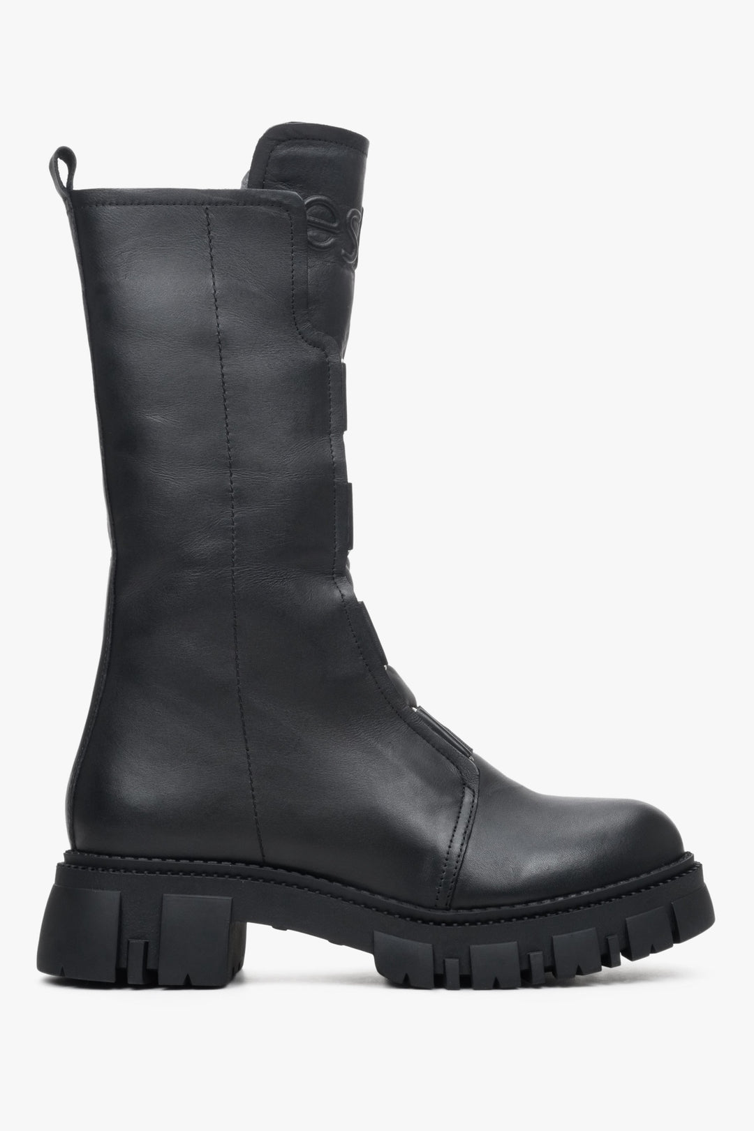 High black women's leather ankle boots by Estro with an elastic insert.