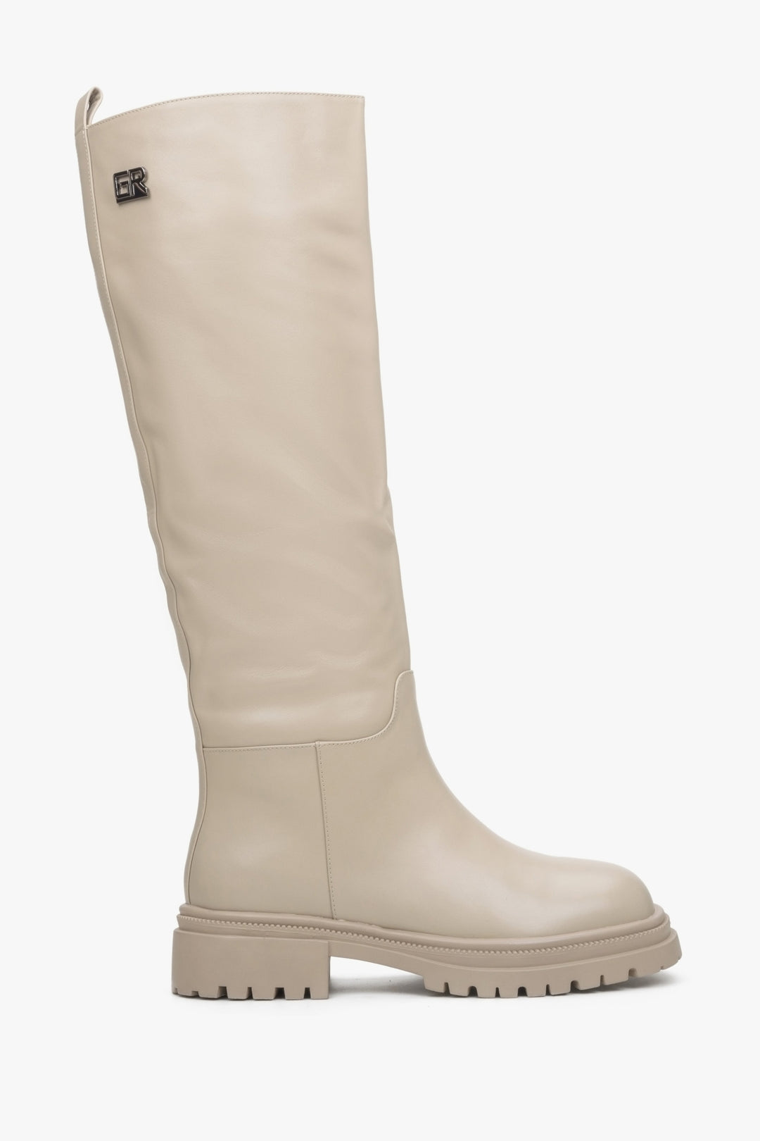 Women's Light Beige Leather Winter Boots with Elastic Shaft Estro ER00114216.