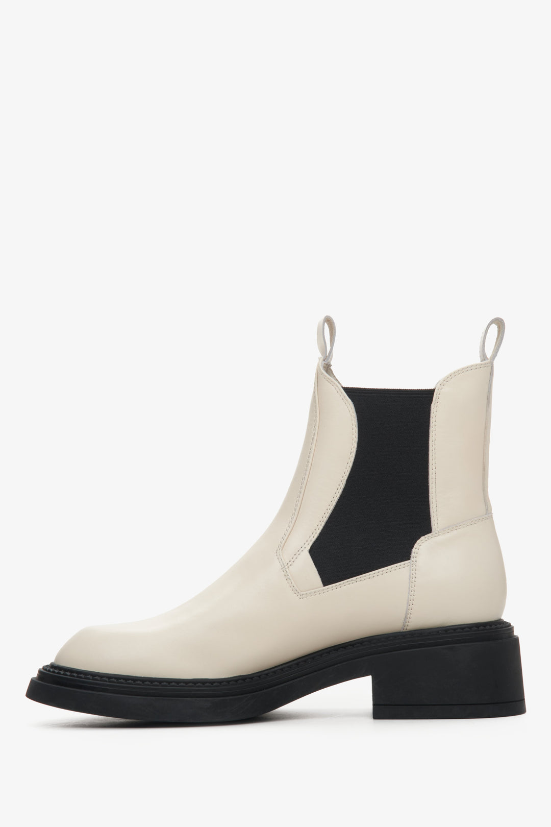 Beige and black leather chelsea boots - shoe profile.