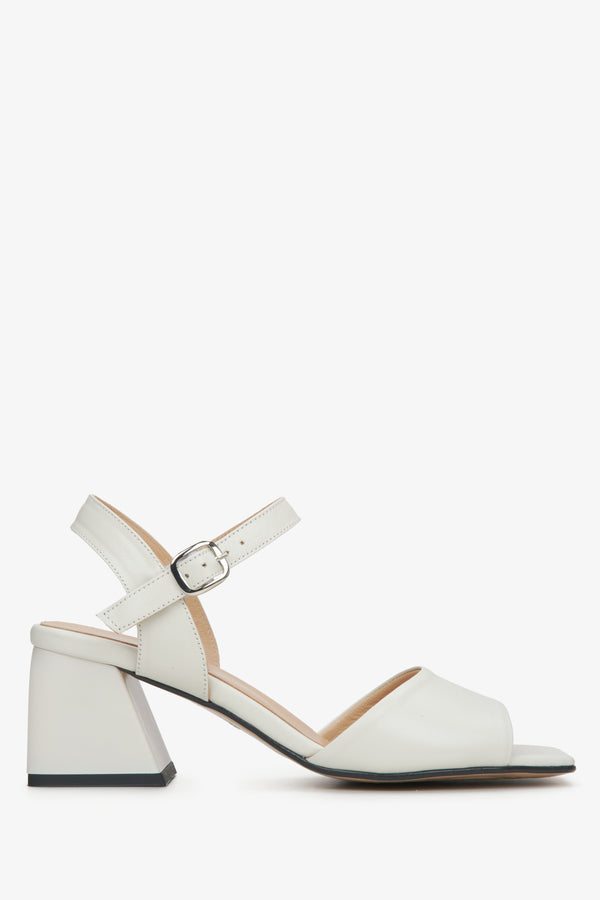 Women's Cream Beige Leather Heeled Sandals.