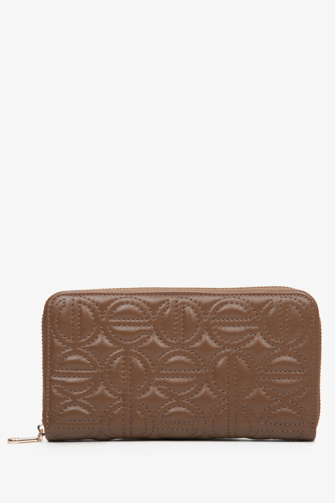 Dark brown leather women's continental wallet with embossed Estro brand logo.