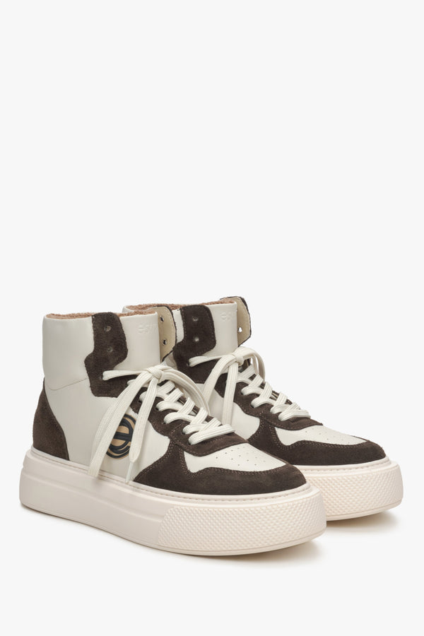 Women's high beige-brown sneakers Estro.