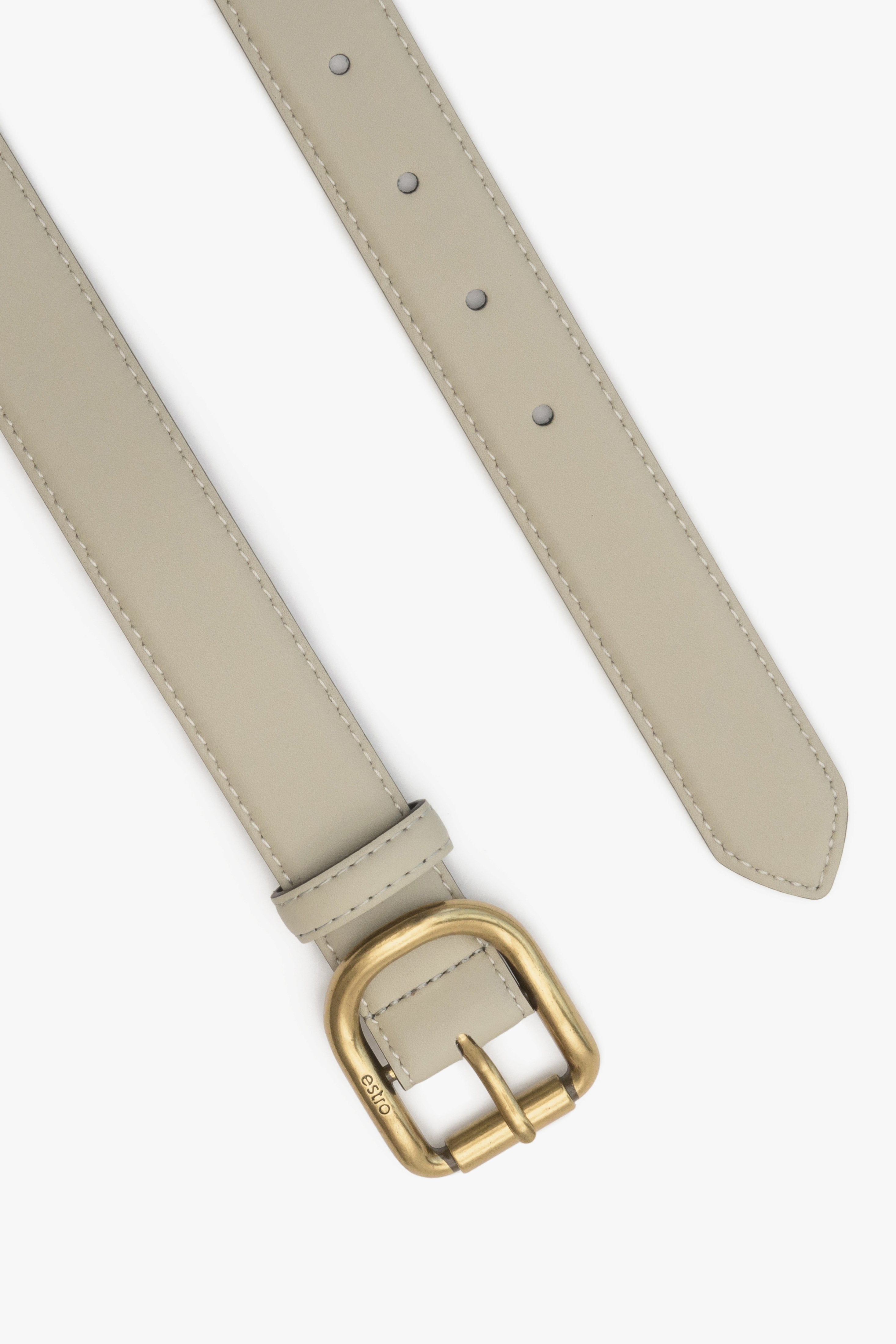 Beige Women's Leather Belt with Gold Buckle ER00113191.