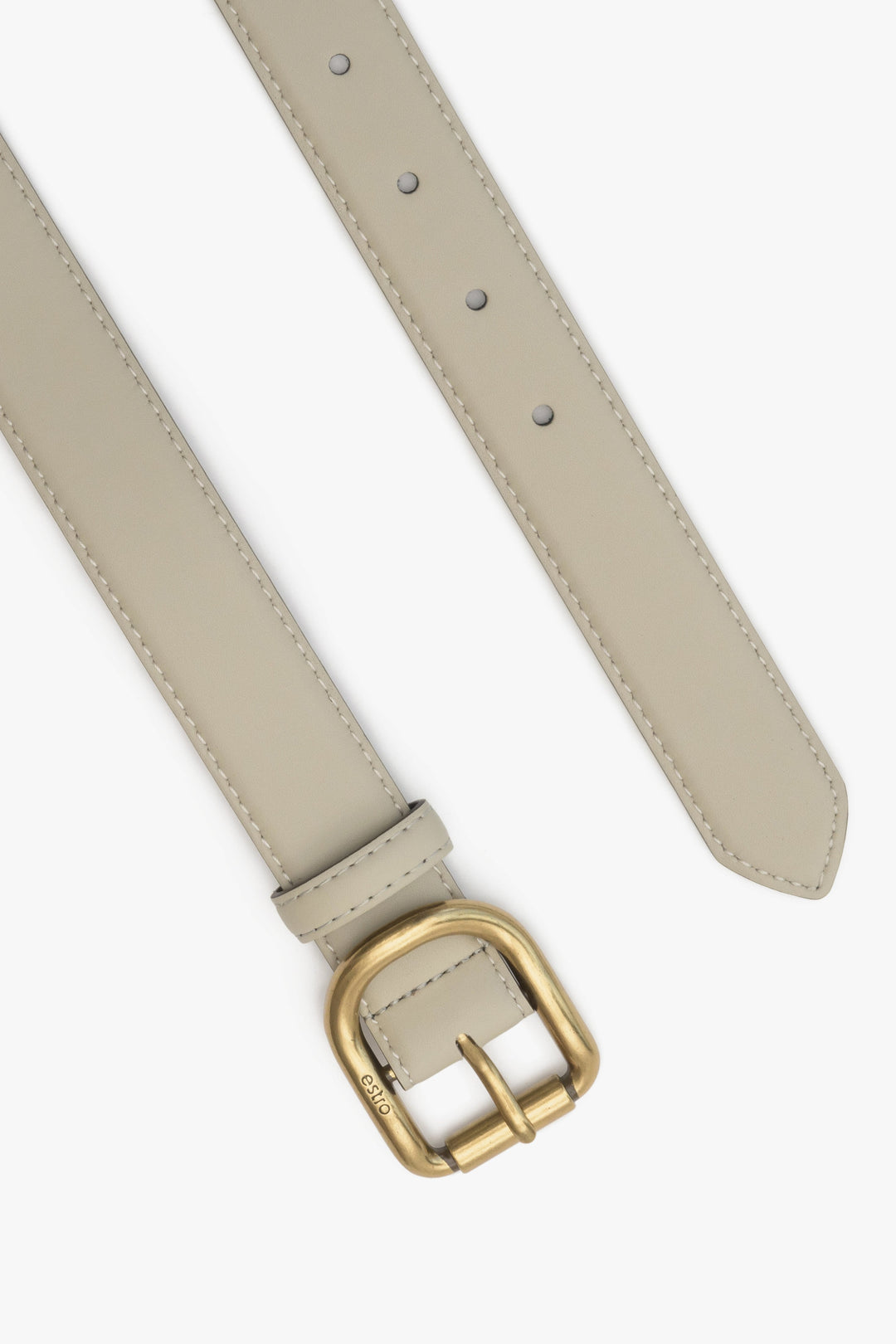 Beige Women's Leather Belt with Gold Buckle ER00113191.