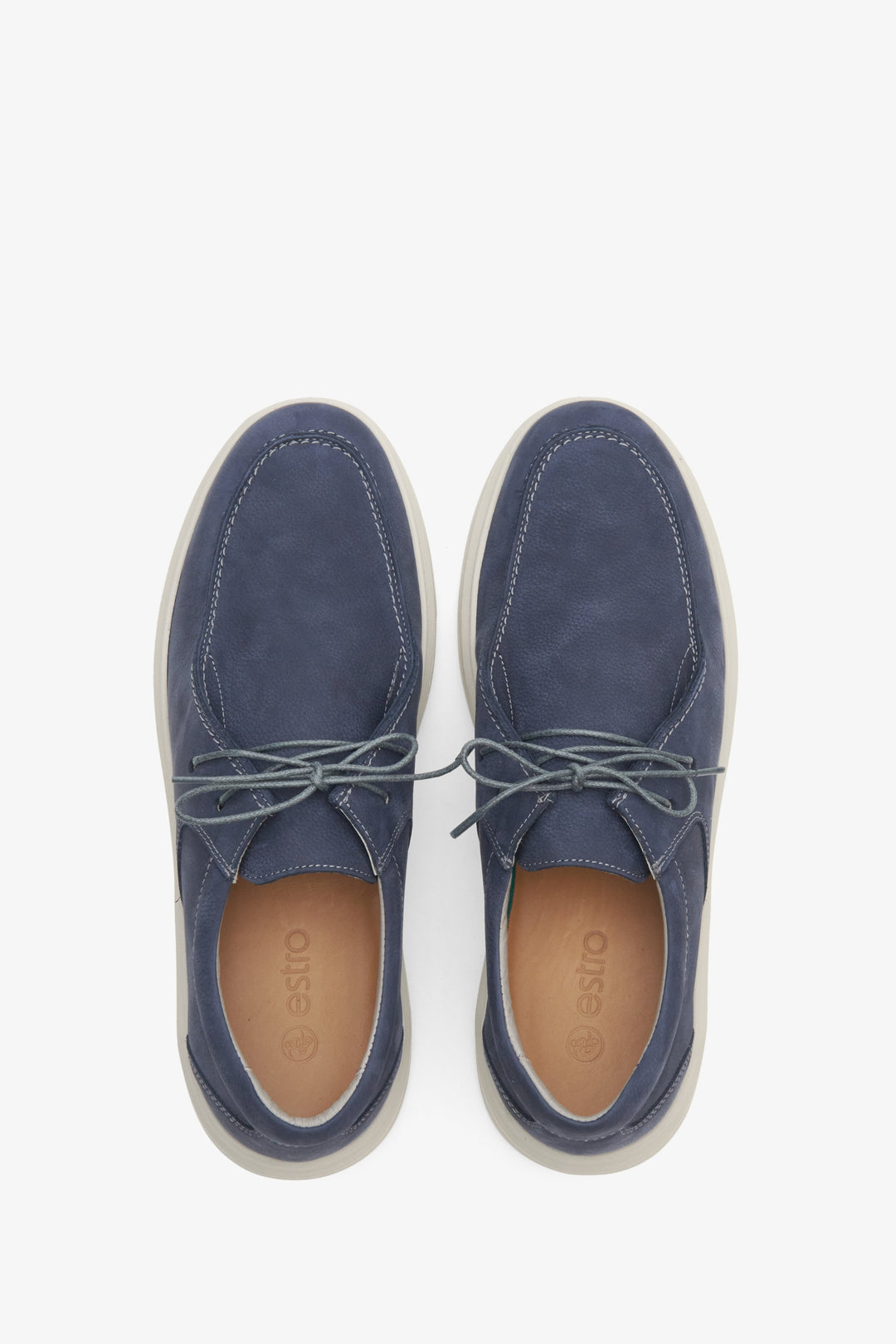 Estro men's loafers made of genuine blue velour - top view presentation of the model.