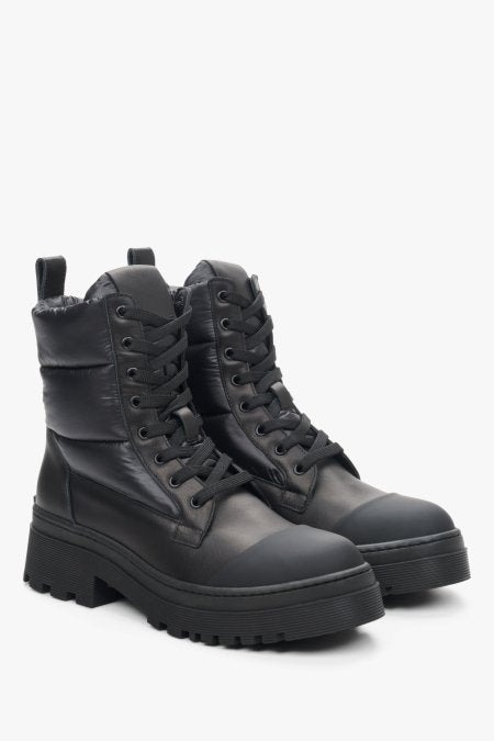 Black women's lace-up platform boots for winter.