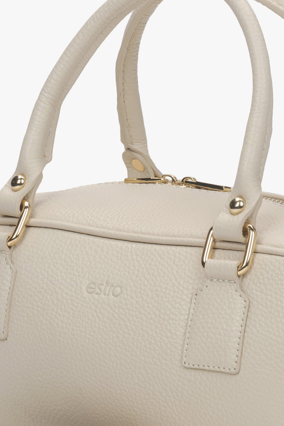 Estro – small tote handbag for women, crafted from beige Italian leather.