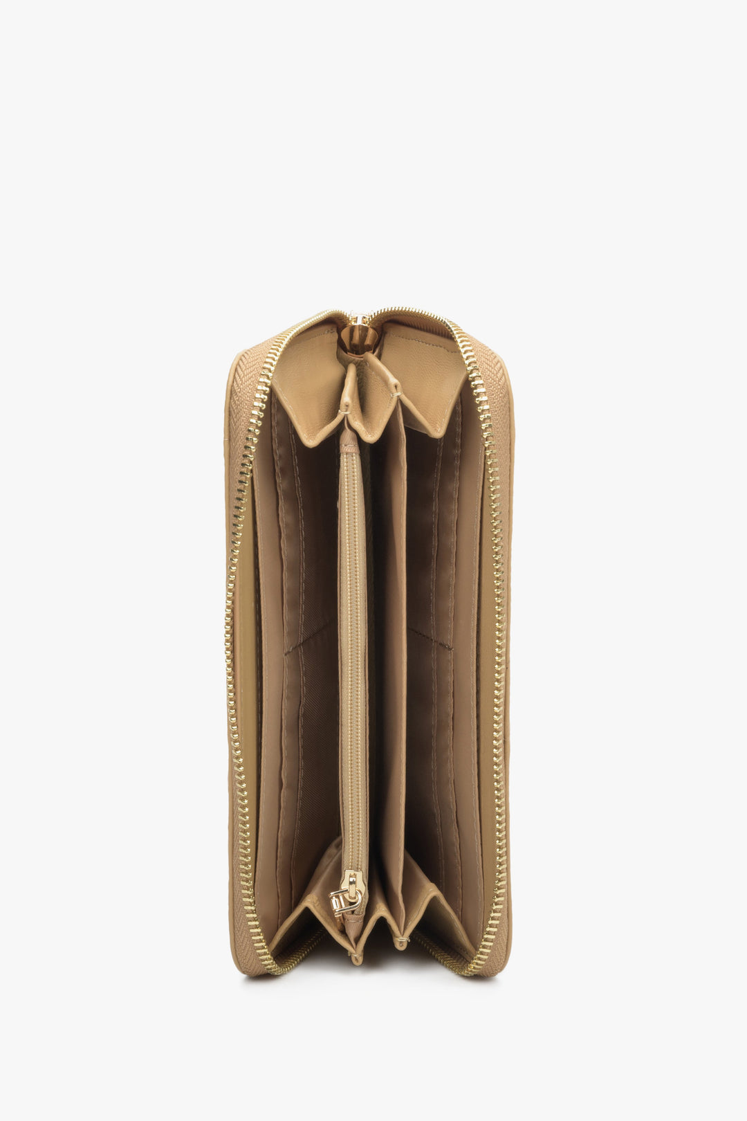 Estro women's large beige continental wallet with a zipper - interior.