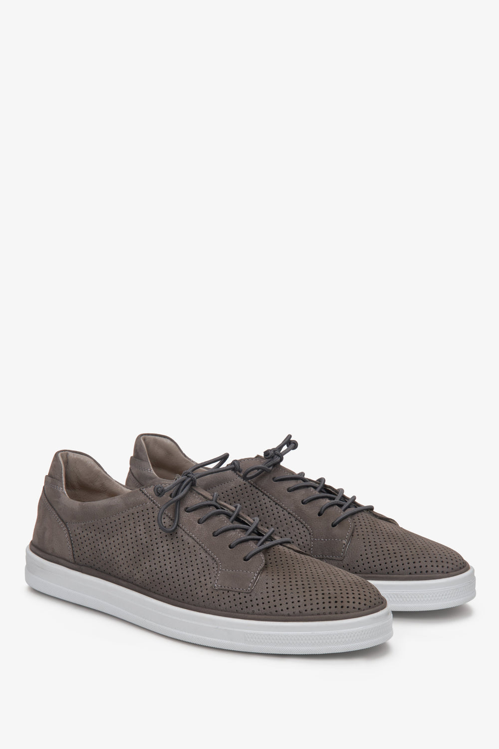 Grey Perforated Men's Nubuck Sneakers for Summer Estro ER00111367