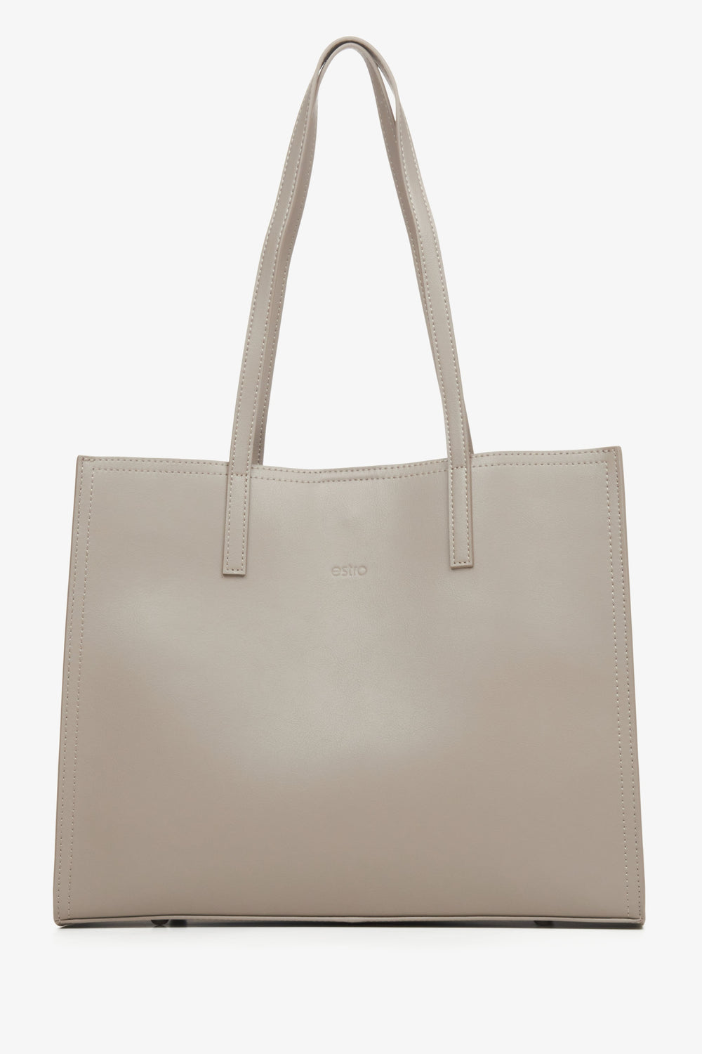 Women's Grey Leather Shopper Bag Estro ER00115664.