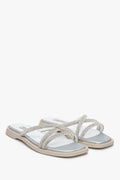 Silver Women's Flat Slide Sandals with Zirconia Estro ER00113251