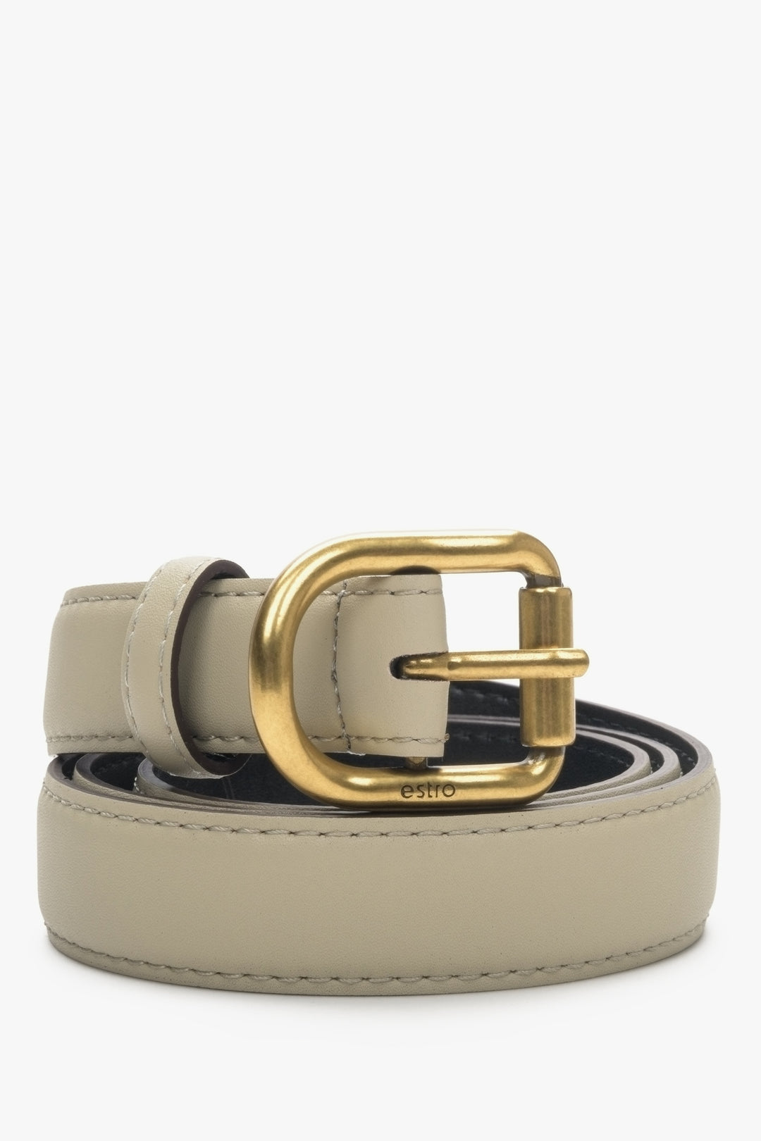 Beige women's belt with gold buckle Estro.