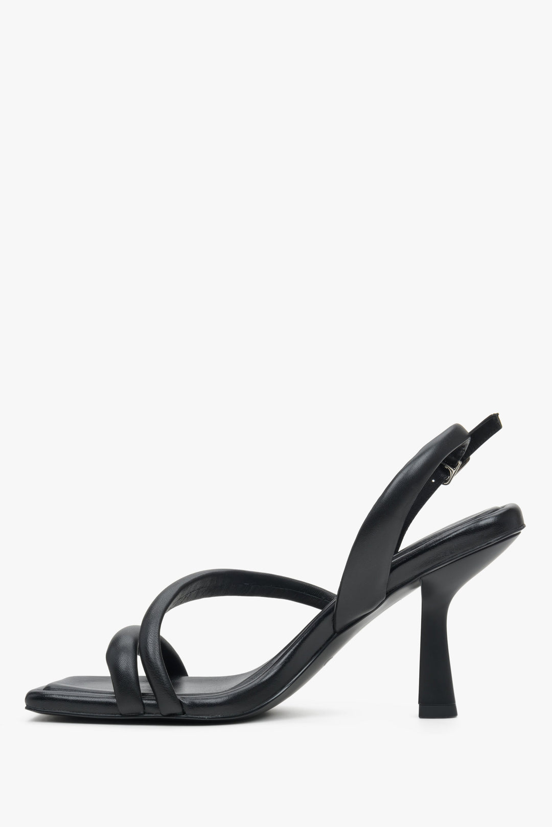 Soft-strap heeled sandals in black colour - shoe profile.