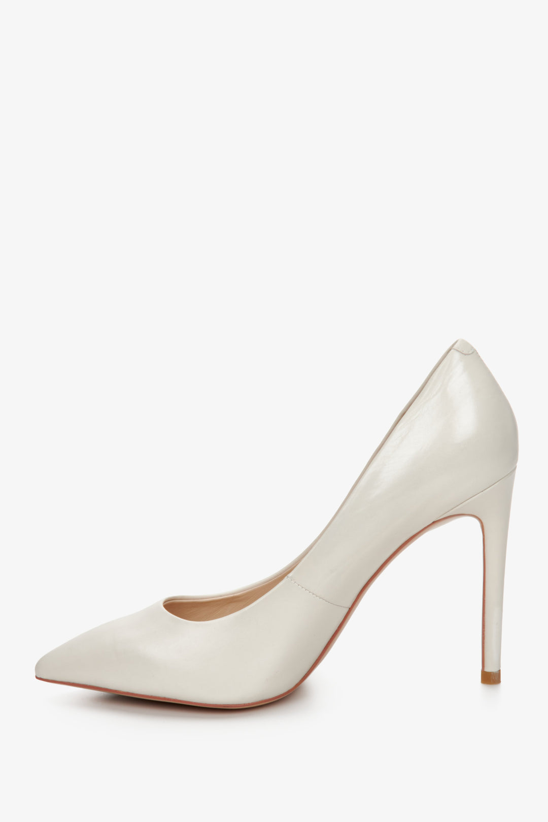 Women's white high-heeled stilettos made of genuine leather by Estro - shoe profile.