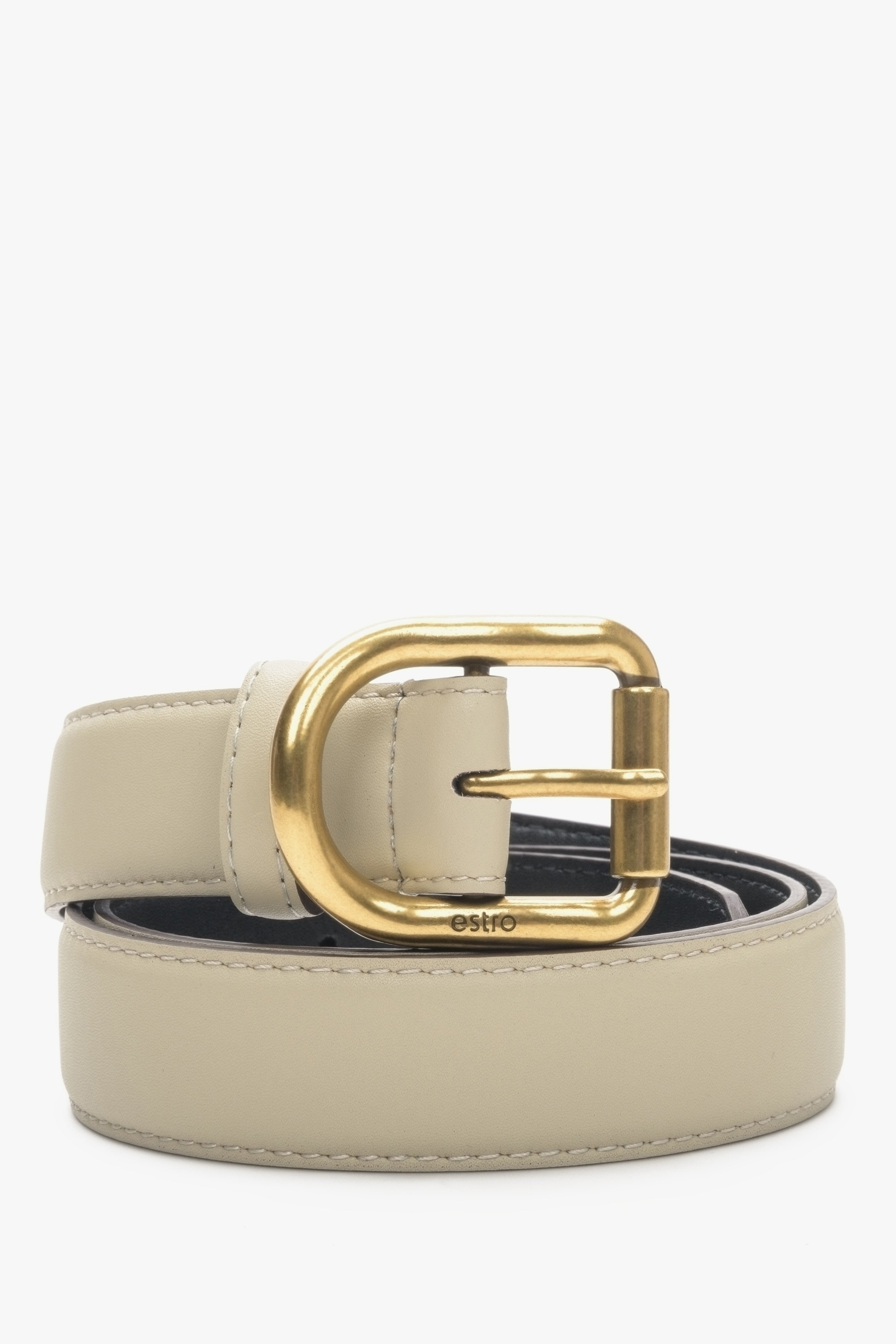 Beige women's belt with gold buckle Estro.