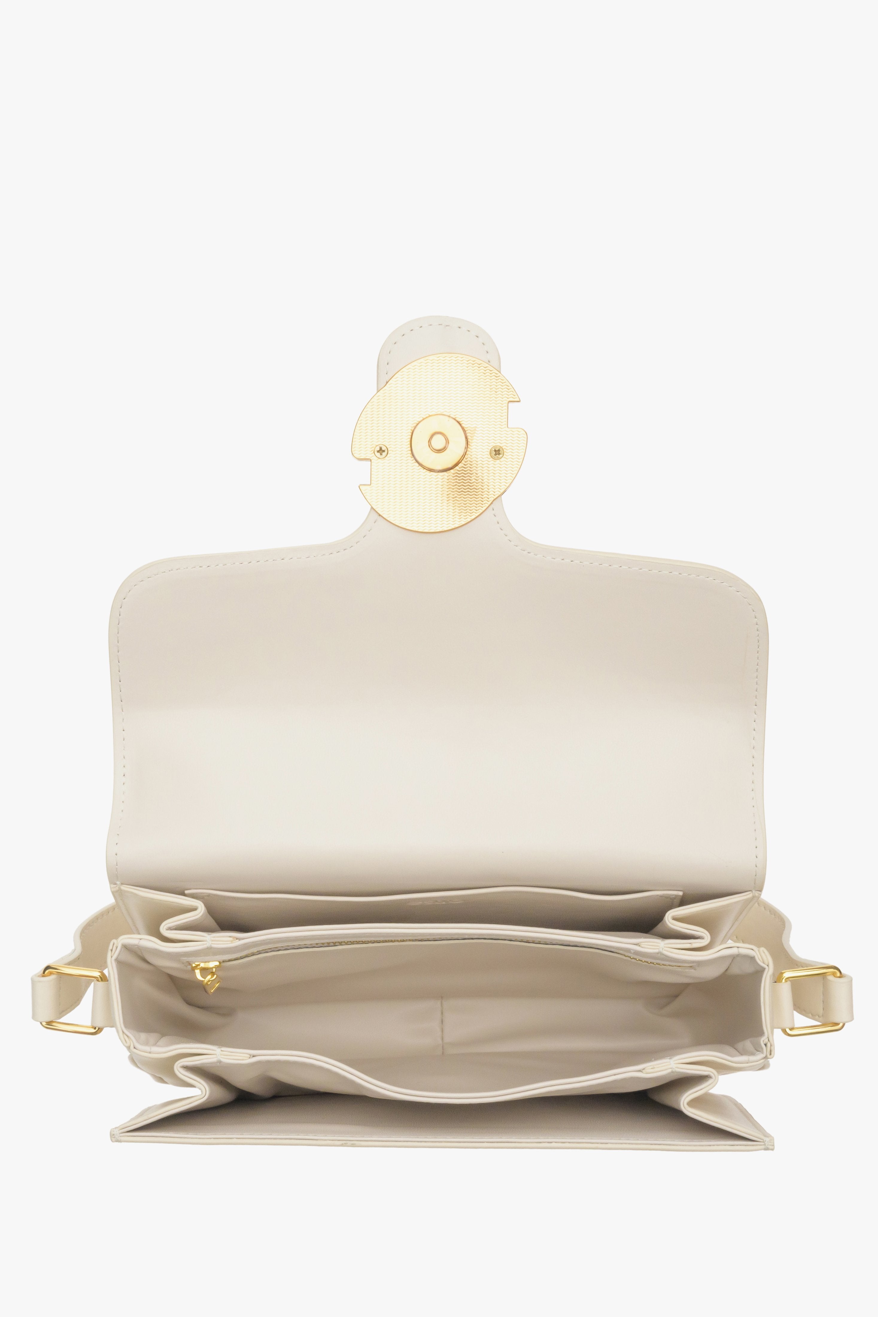 Women's light beige small handbag - inside of the bag.