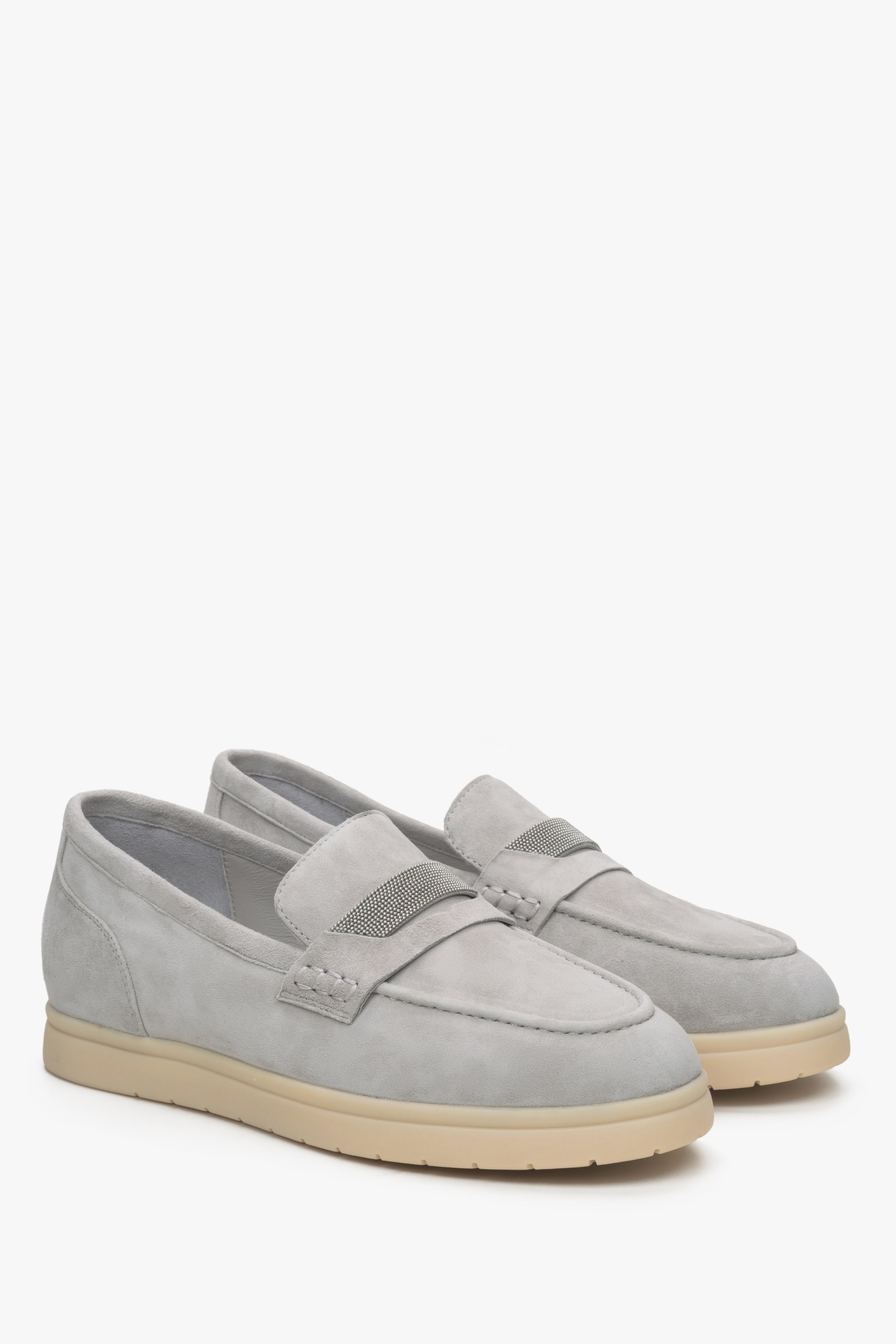 Women's grey  velour moccasins by Estro.