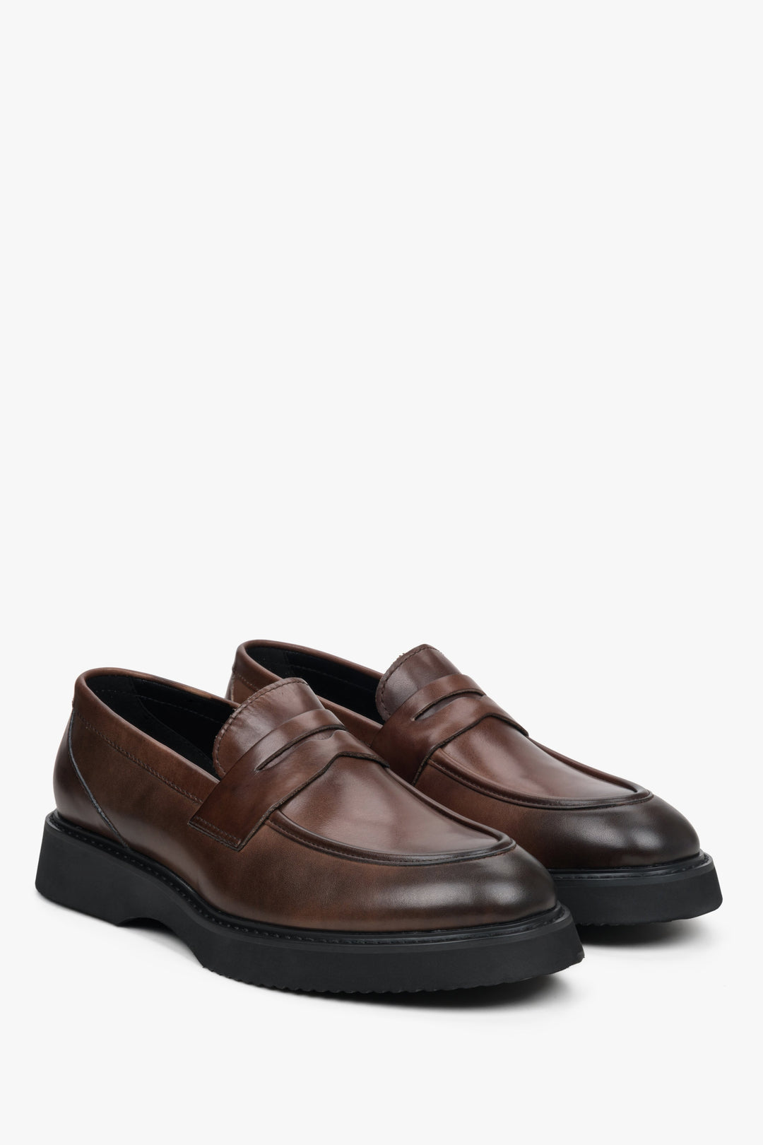Men's dark brown leather Estro loafers.
