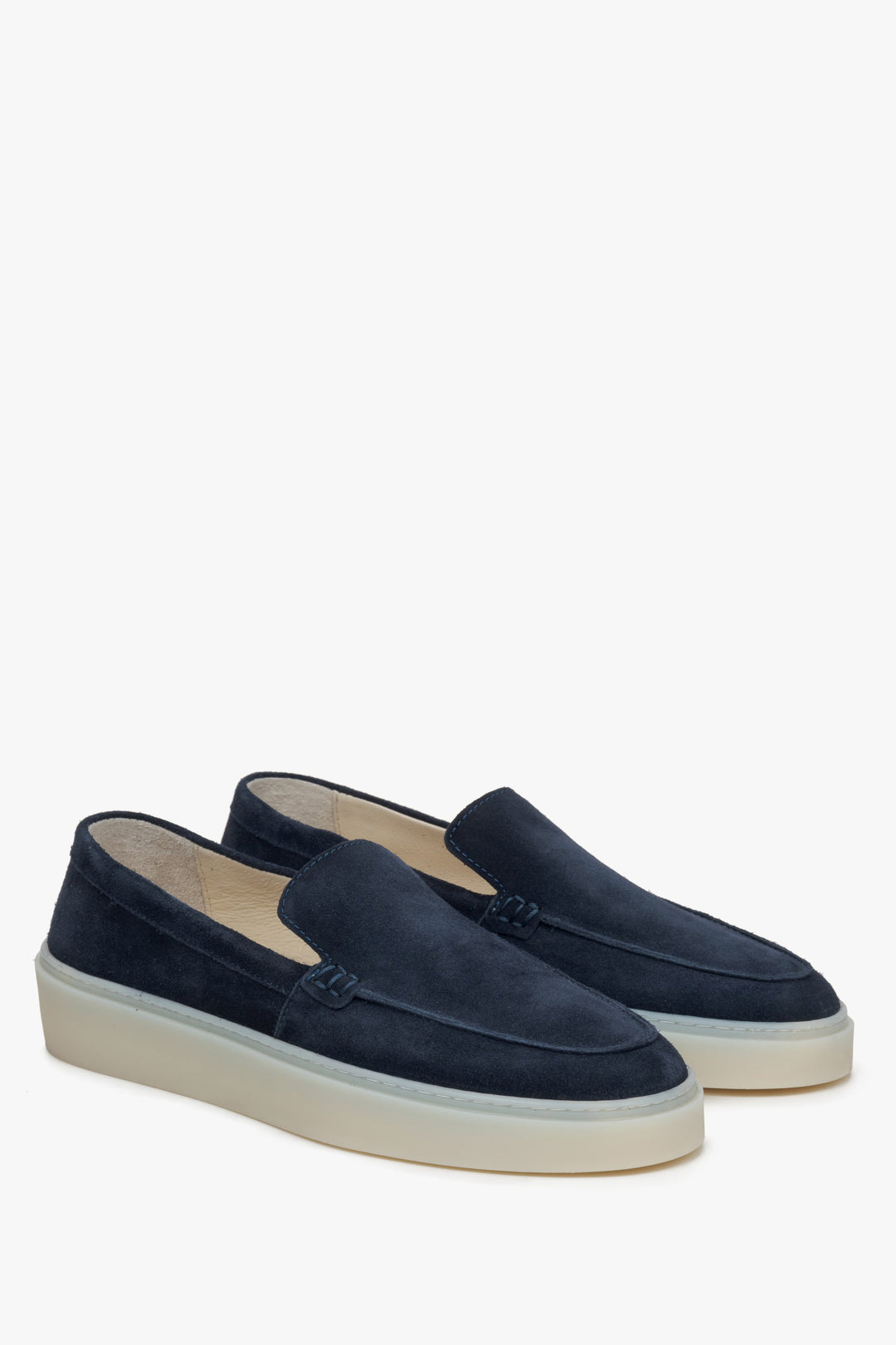 Women's dark blue loafers Estro made of genuine velour.