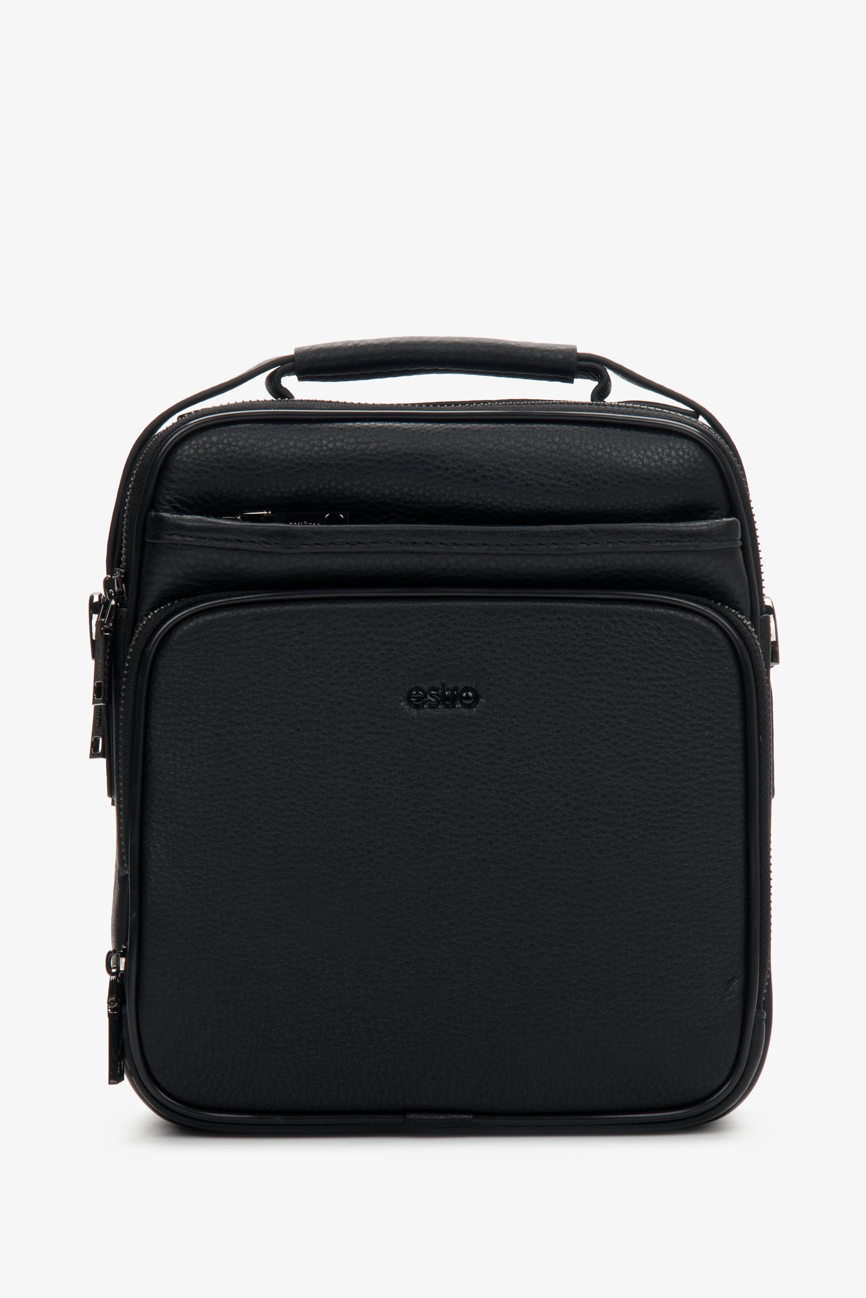 Men's Black Leather Waist Bag with Adjustable Strap Estro ER00110925.