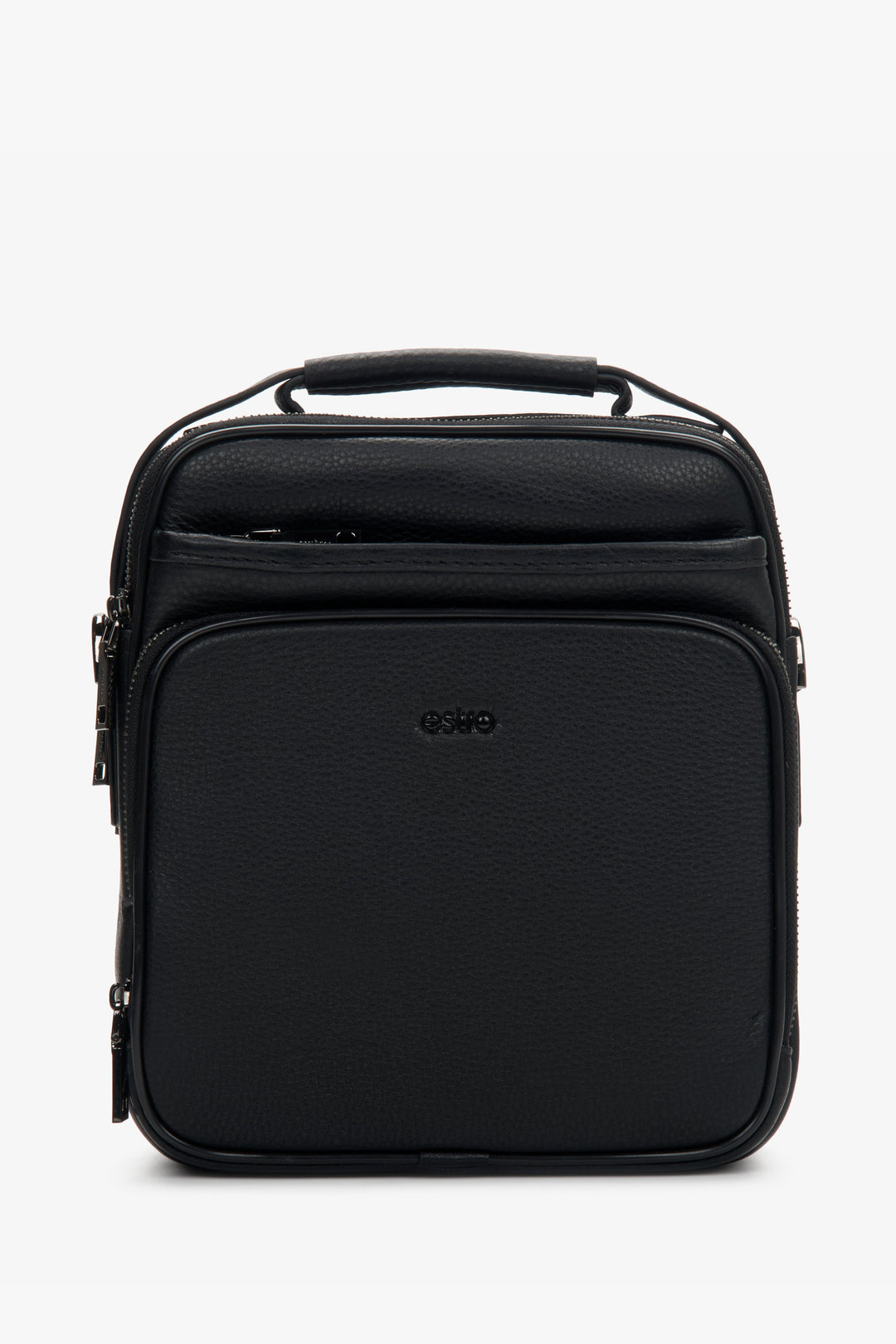 Men's Black Leather Waist Bag with Adjustable Strap Estro ER00110925.