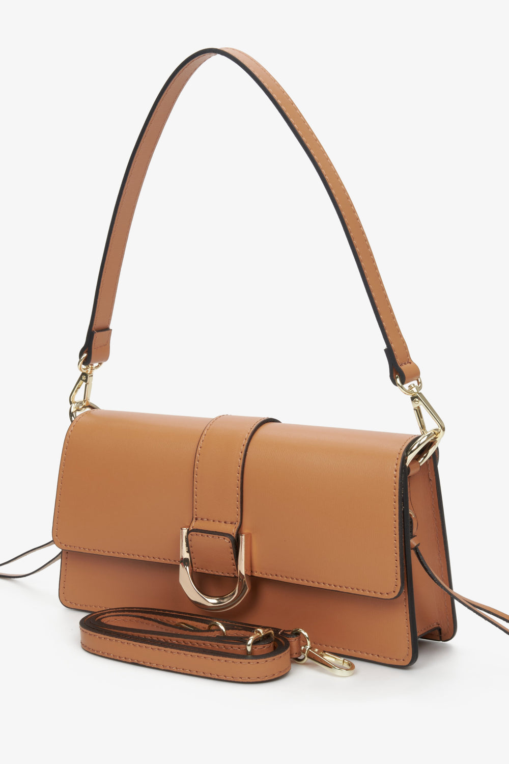 Women's Brown Leather Handbag with Golden Accents Estro ER00112544
