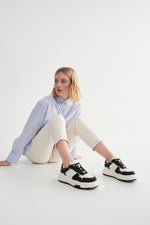 Women's Black & White Sneakers made of Genuine Leather Estro ER00113581.