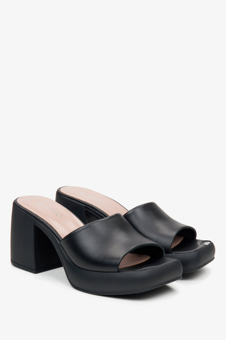 Estro black women's mules made of Italian natural leather.