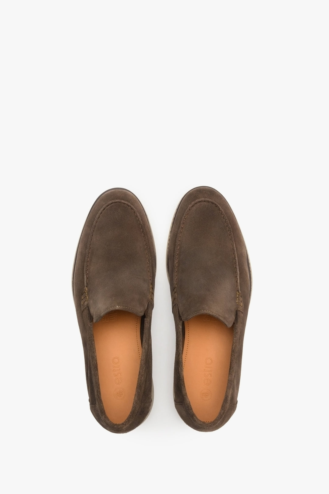 Estro men's brown velvet loafers - top view shoe presentation.