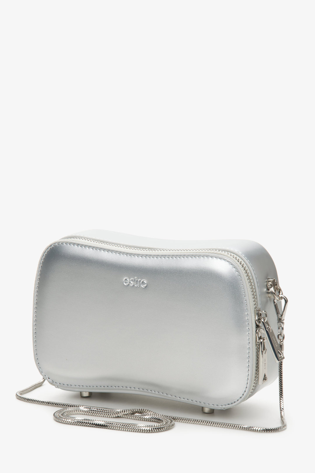 Women's Small Shoulder Bag in Silver with Chain Estro ER00114351